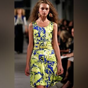 $4,000 OSCAR DE LA RENTA LIME BLUE SILK LINED RUNWAY DRESS US 10